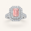 2 CT Emerald Cut Lab Grown Diamond Halo Side Stone Ring