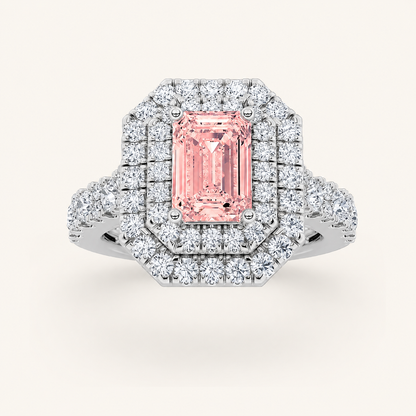 2 CT Emerald Cut Lab Grown Diamond Halo Side Stone Ring