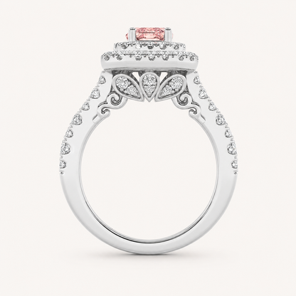 2 CT Emerald Cut Lab Grown Diamond Halo Side Stone Ring