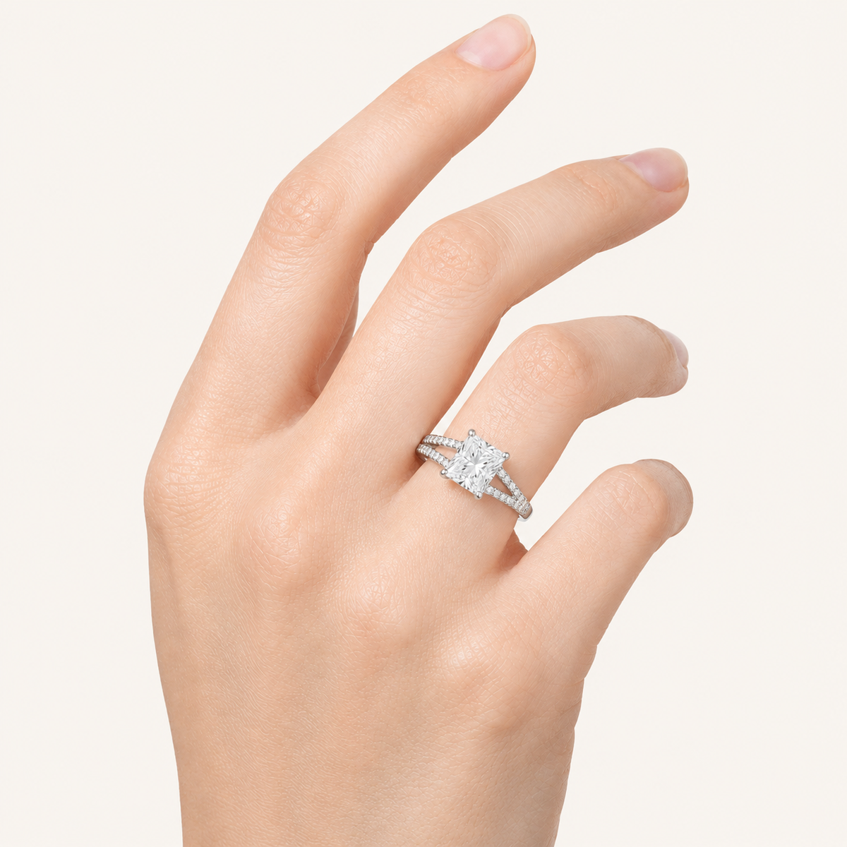 2CT Princess Cut Lab Grown Diamond Split Shank Trellis Side Stone Ring