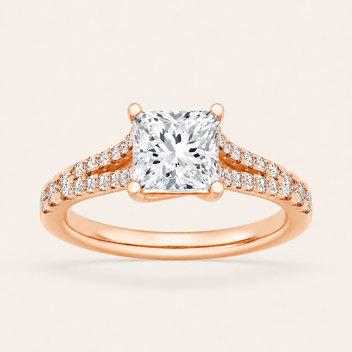 2CT Princess Cut Lab Grown Diamond Split Shank Trellis Side Stone Ring