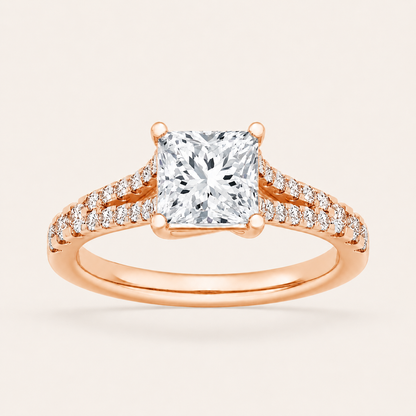 2CT Princess Cut Lab Grown Diamond Split Shank Trellis Side Stone Ring