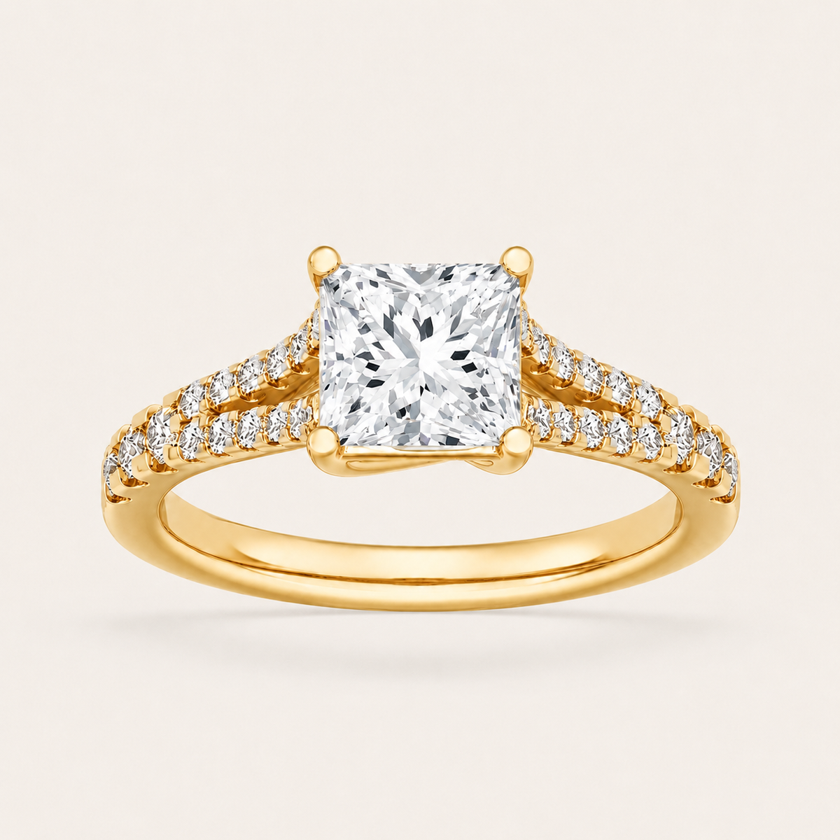 2CT Princess Cut Lab Grown Diamond Split Shank Trellis Side Stone Ring