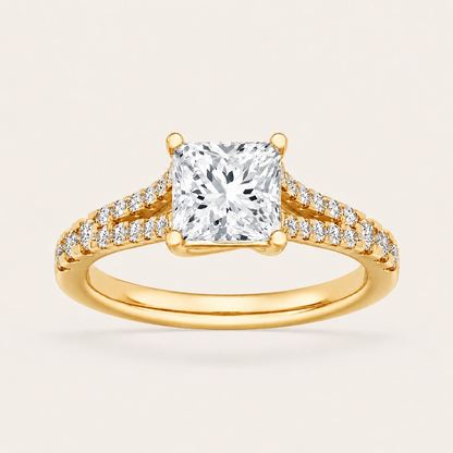 2CT Princess Cut Lab Grown Diamond Split Shank Trellis Side Stone Ring