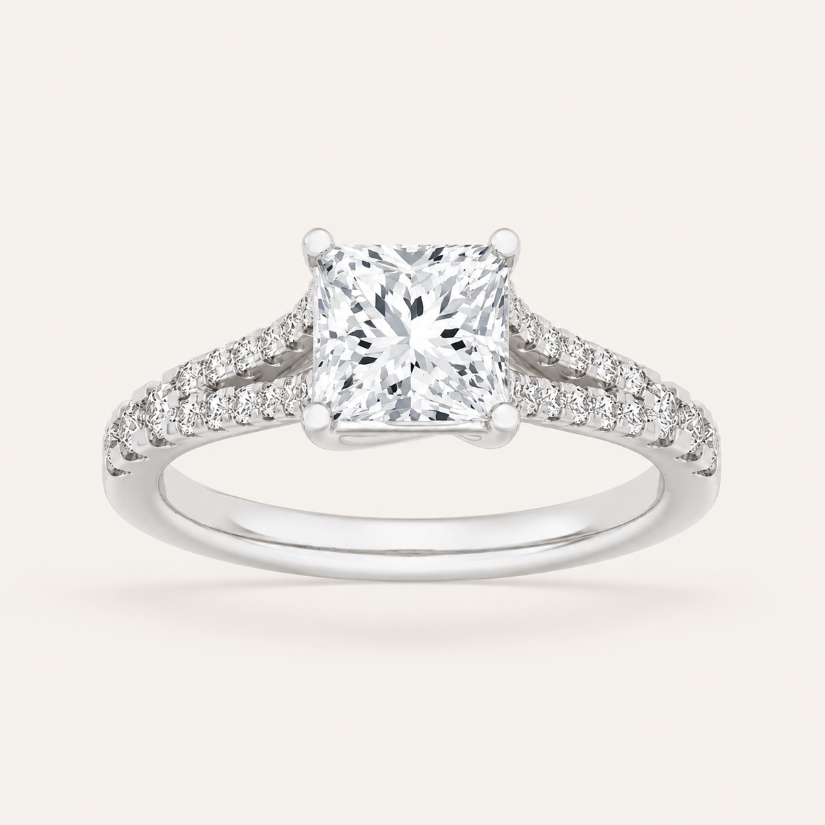 2CT Princess Cut Lab Grown Diamond Split Shank Trellis Side Stone Ring