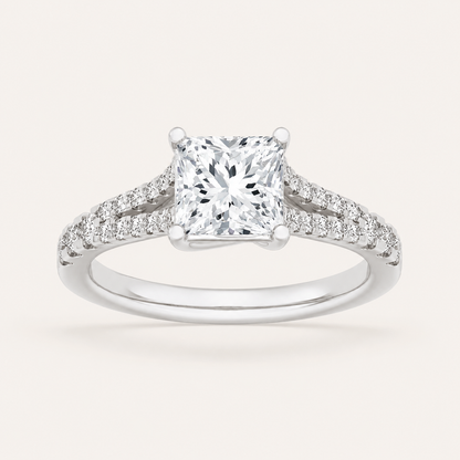 2CT Princess Cut Lab Grown Diamond Split Shank Trellis Side Stone Ring