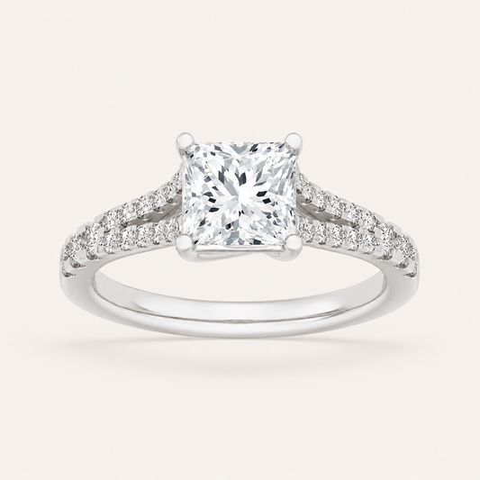2CT Princess Cut Lab Grown Diamond Split Shank Trellis Side Stone Ring