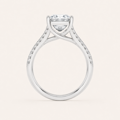 2CT Princess Cut Lab Grown Diamond Split Shank Trellis Side Stone Ring