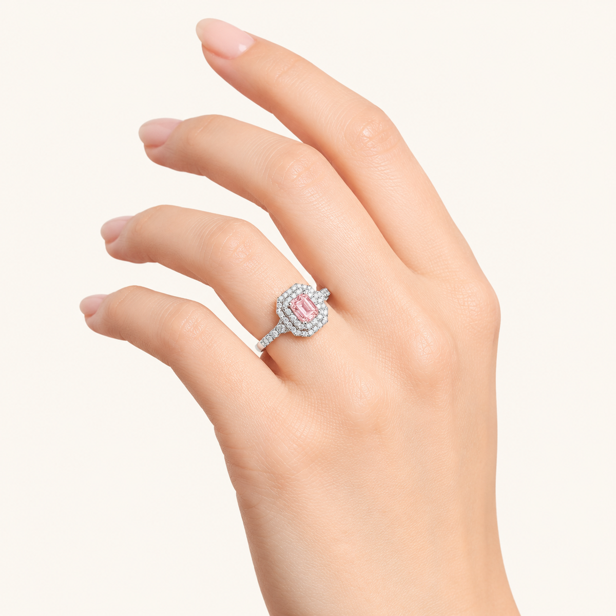 2 CT Emerald Cut Lab Grown Diamond Halo Side Stone Ring