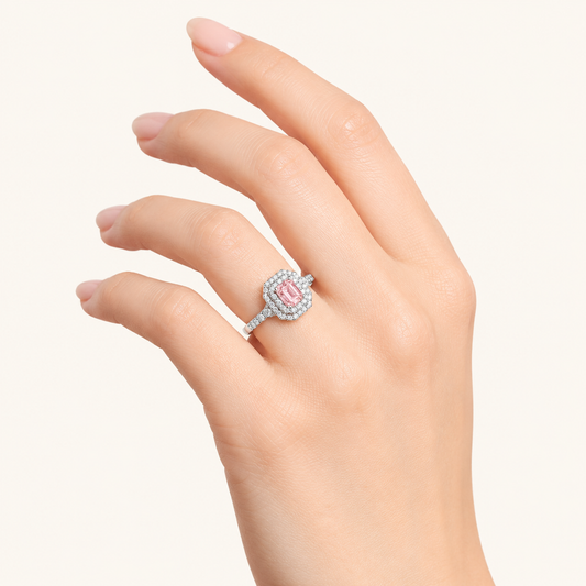 2 CT Emerald Cut Lab Grown Diamond Halo Side Stone Ring