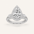 3CT Pear Cut Lab Grown Diamond Three Stone Halo Ring