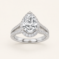 2 CT Pear Cut Lab Grown Diamond Split Shank Halo Side Stone Ring