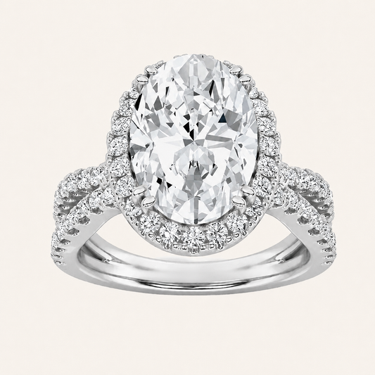 3 CT Oval Cut Lab Grown Diamond Split Shank Halo Side Stone Ring