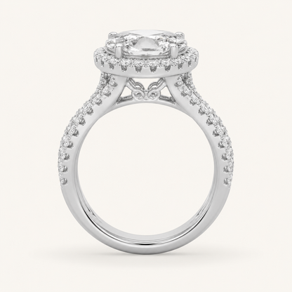 3 CT Oval Cut Lab Grown Diamond Split Shank Halo Side Stone Ring