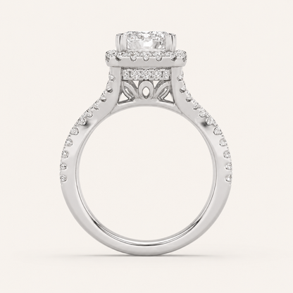 3 CT Emerald Cut Lab Grown Diamond Split shank Halo Side Stone Ring