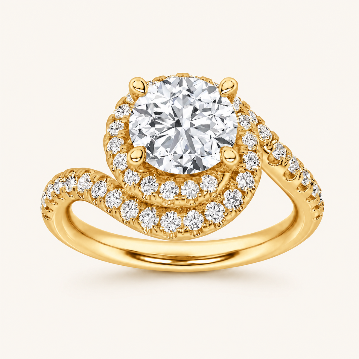 2CT Round Cut Lab Grown Diamond Swirl Accented Halo Side Stone Ring