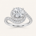 2CT Round Cut Lab Grown Diamond Swirl Accented Halo Side Stone Ring