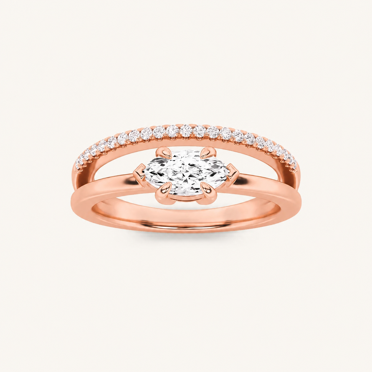 0.50 CT Marquise Cut Lab Grown Diamond East West Side Stone Ring
