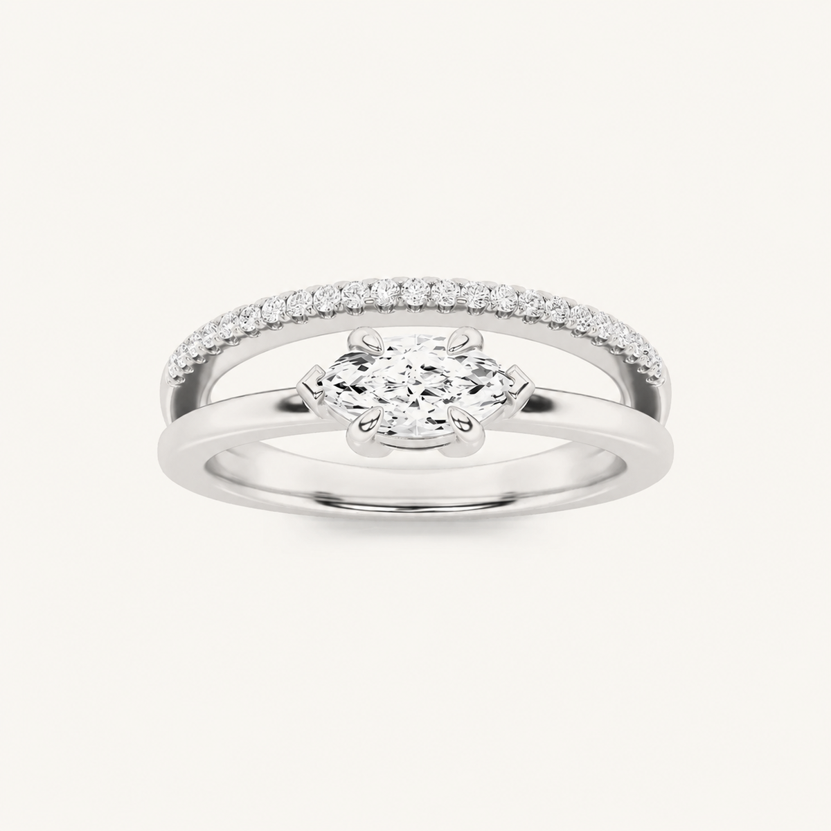 0.50 CT Marquise Cut Lab Grown Diamond East West Side Stone Ring