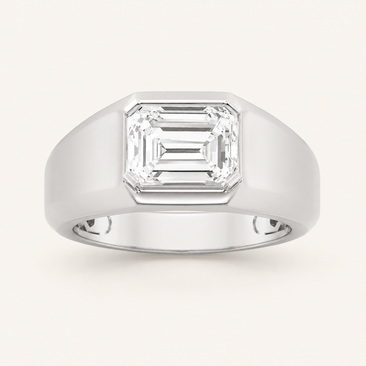3CT Emerald Cut Lab Grown Diamond Solitaire East West Men's Ring