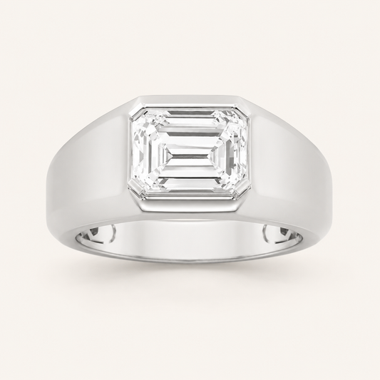 3CT Emerald Cut Lab Grown Diamond Solitaire East West Men's Ring