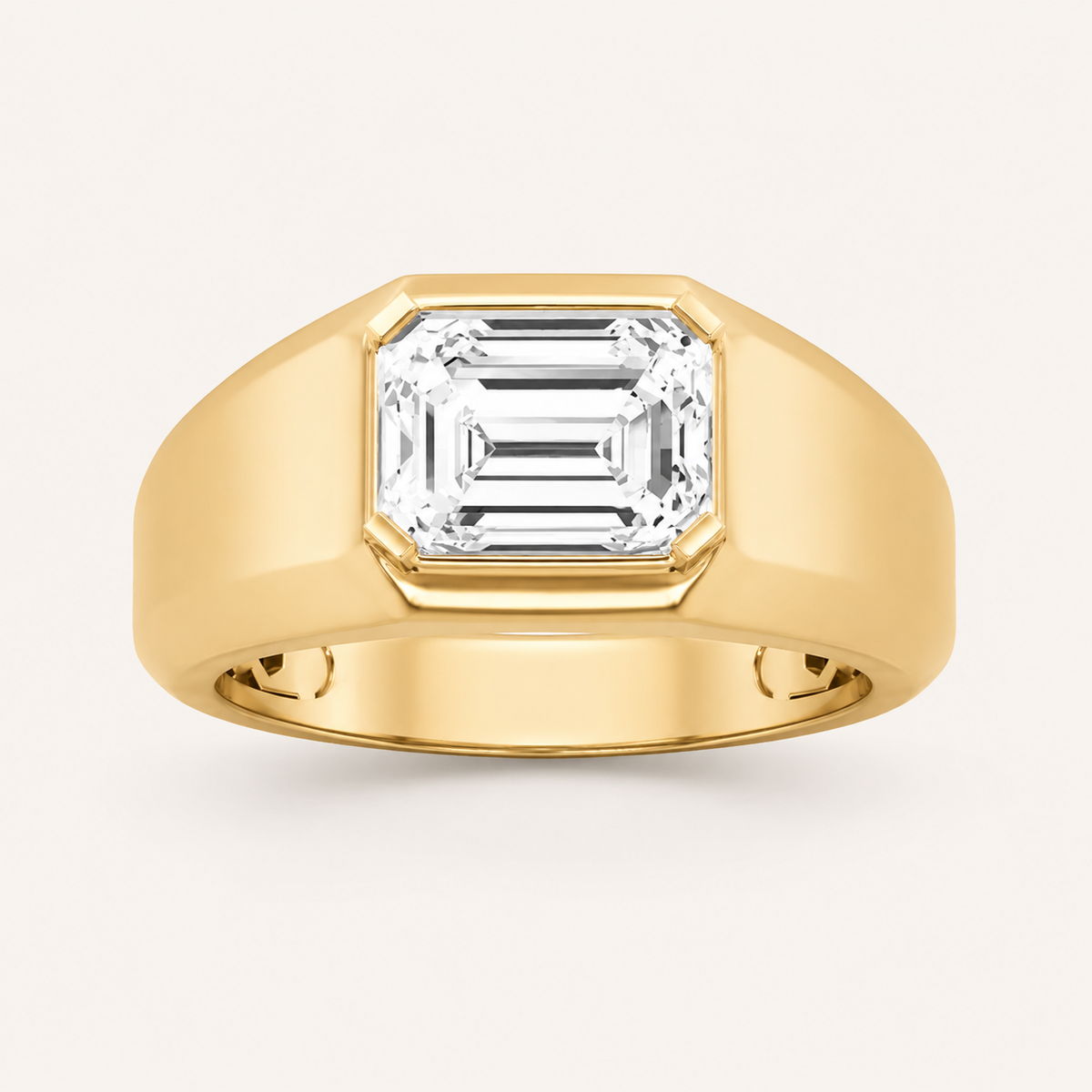 3CT Emerald Cut Lab Grown Diamond Solitaire East West Men's Ring