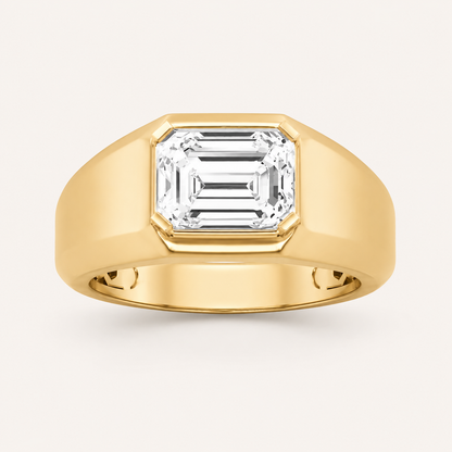 3CT Emerald Cut Lab Grown Diamond Solitaire East West Men's Ring