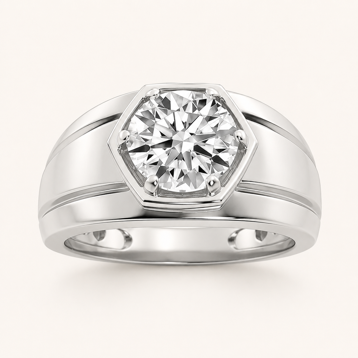 2CT Round Cut Lab Grown Diamond Solitaire Men's Ring