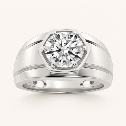 2CT Round Cut Lab Grown Diamond Solitaire Men's Ring