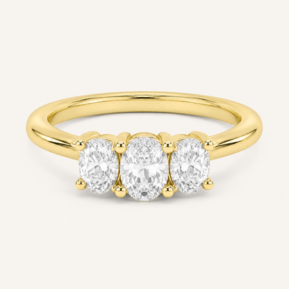 1.00 CT Oval Cut Lab Grown Diamond Three Stone Ring