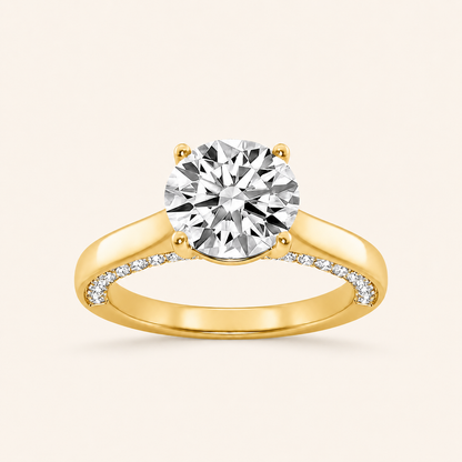 1.33 CT Round Cut Lab Grown Diamond Side Stone Ring