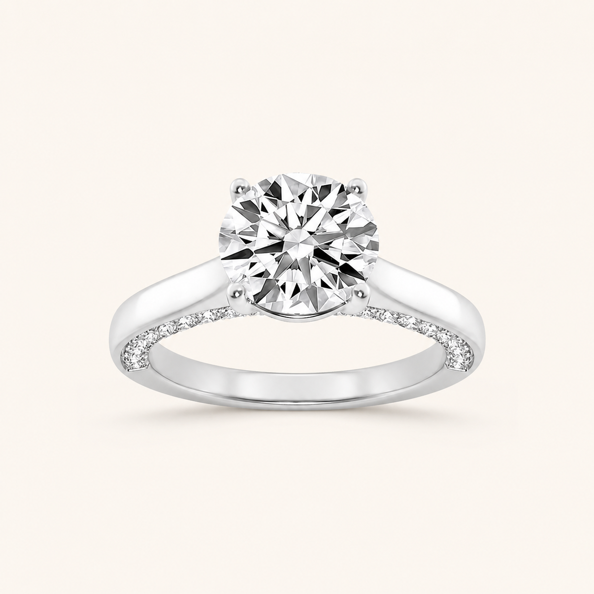 2.00 CT Round Cut Lab Grown Diamond Side Stone Ring