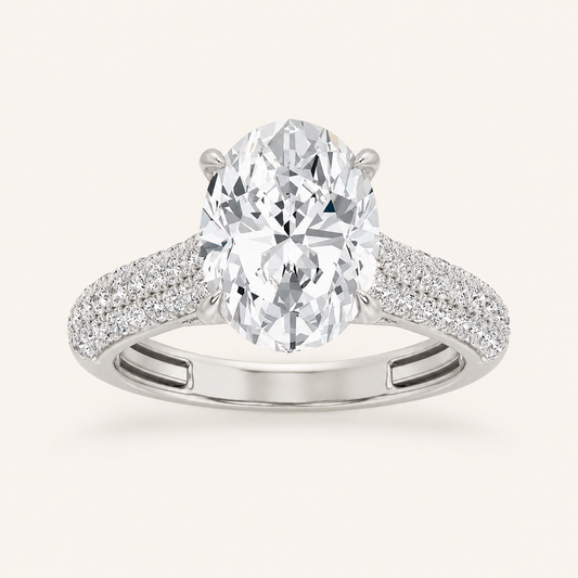 1.5CT Oval Cut Lab Grown Diamond Hidden Halo Side Stone Ring