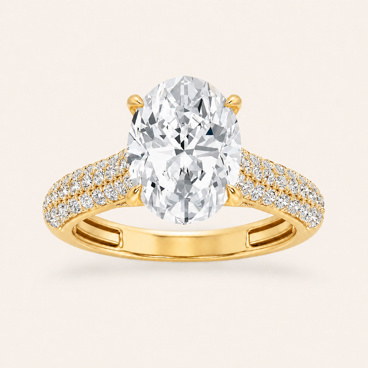1.5CT Oval Cut Lab Grown Diamond Hidden Halo Side Stone Ring