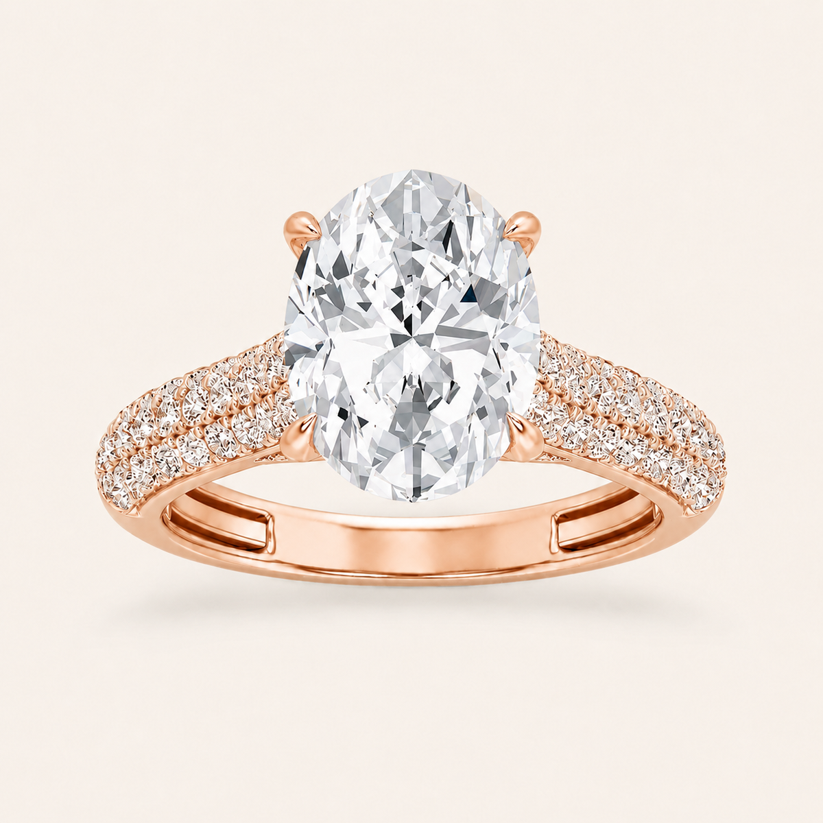 1.5CT Oval Cut Lab Grown Diamond Hidden Halo Side Stone Ring