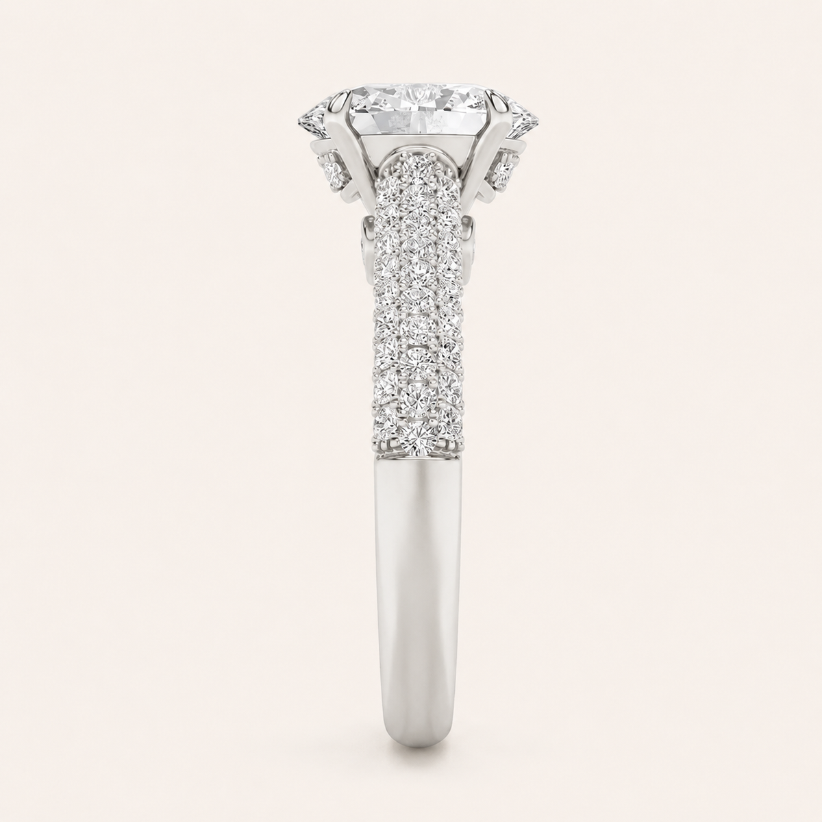 1.5CT Oval Cut Lab Grown Diamond Hidden Halo Side Stone Ring