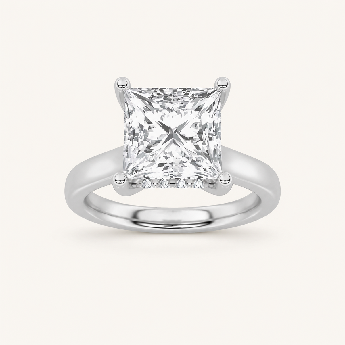 1.00 CT Princess Cut Lab Grown Diamond Hidden Halo Ring