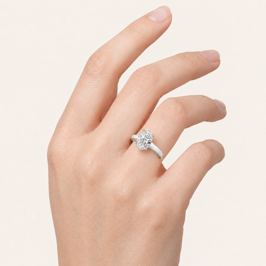 2.00CT Oval Cut Lab Grown Diamond Side Stone Ring