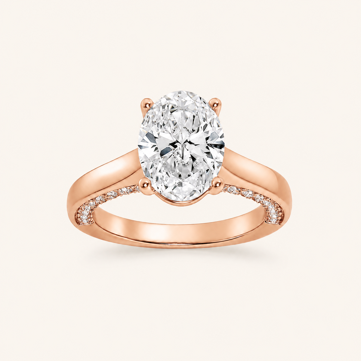 2.00CT Oval Cut Lab Grown Diamond Side Stone Ring