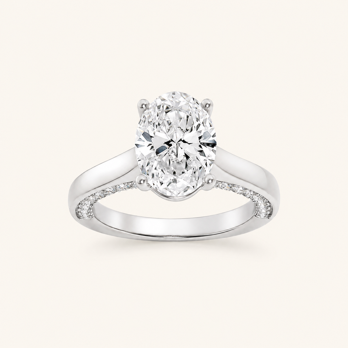 1.33 CT Oval Cut Lab Grown Diamond Side Stone Ring