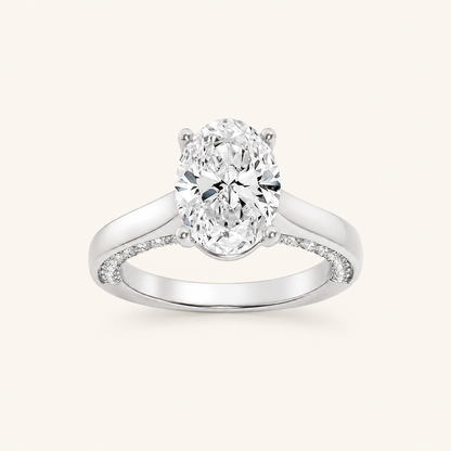 1.33 CT Oval Cut Lab Grown Diamond Side Stone Ring