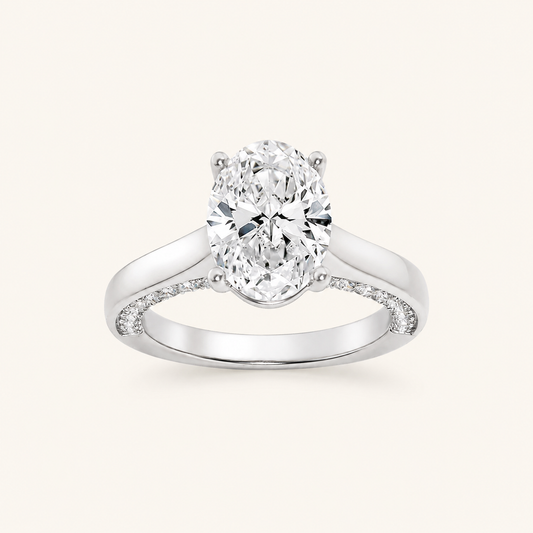 2.00CT Oval Cut Lab Grown Diamond Side Stone Ring