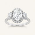 3.00 CT Oval Cut Lab Grown Diamond Three Stone Halo Ring