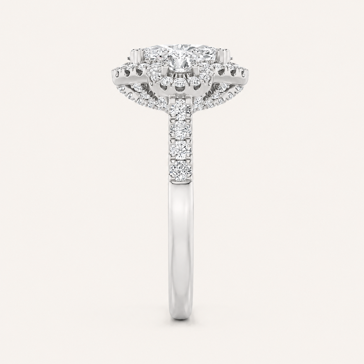 3.00 CT Oval Cut Lab Grown Diamond Three Stone Halo Ring