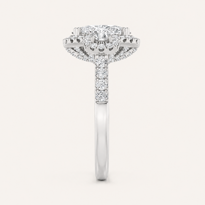 3.00 CT Oval Cut Lab Grown Diamond Three Stone Halo Ring