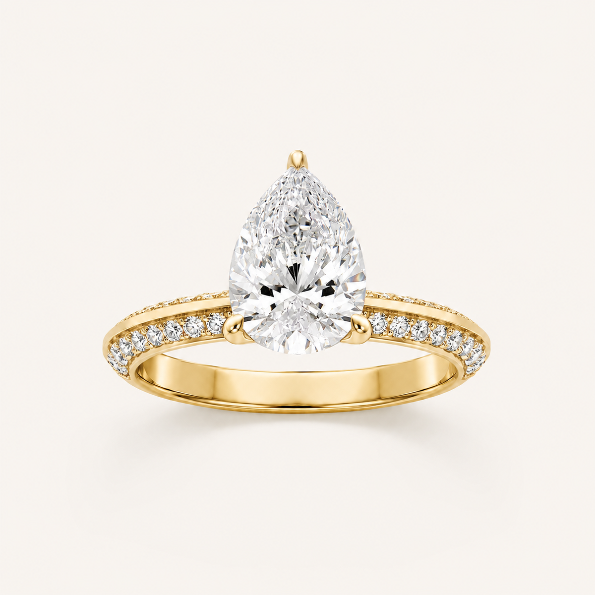 2.00 CT Pear Cut Lab Grown Diamond Micro Pave Knife Edge Side Stone Ring