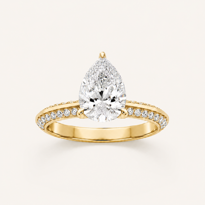 2.00 CT Pear Cut Lab Grown Diamond Micro Pave Knife Edge Side Stone Ring
