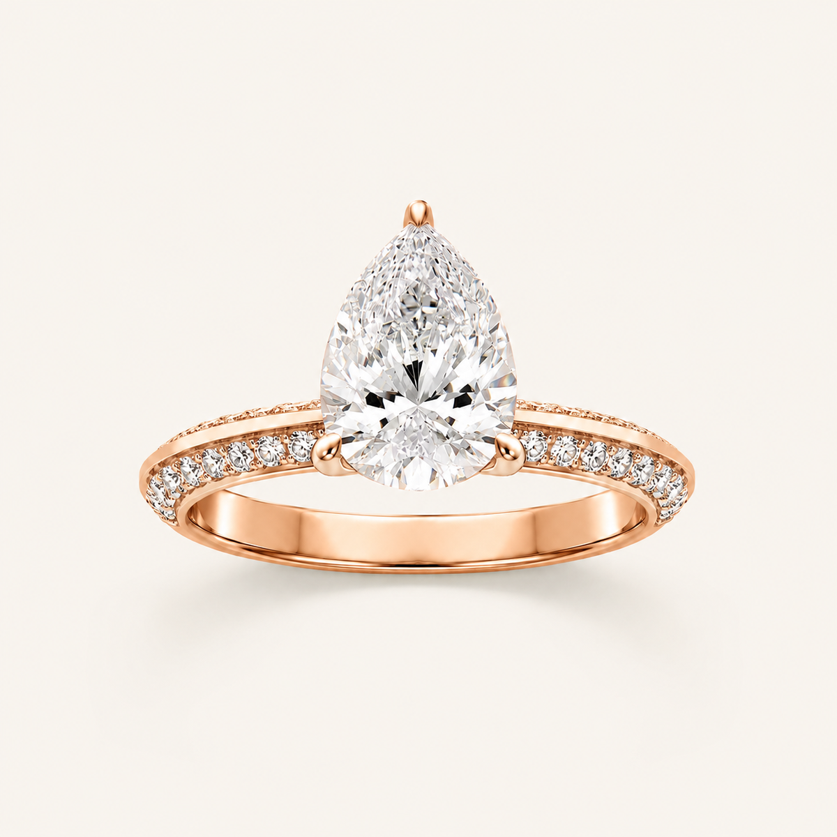 2.00 CT Pear Cut Lab Grown Diamond Micro Pave Knife Edge Side Stone Ring