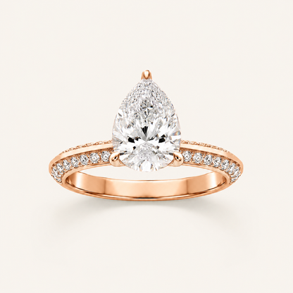 2.00 CT Pear Cut Lab Grown Diamond Micro Pave Knife Edge Side Stone Ring