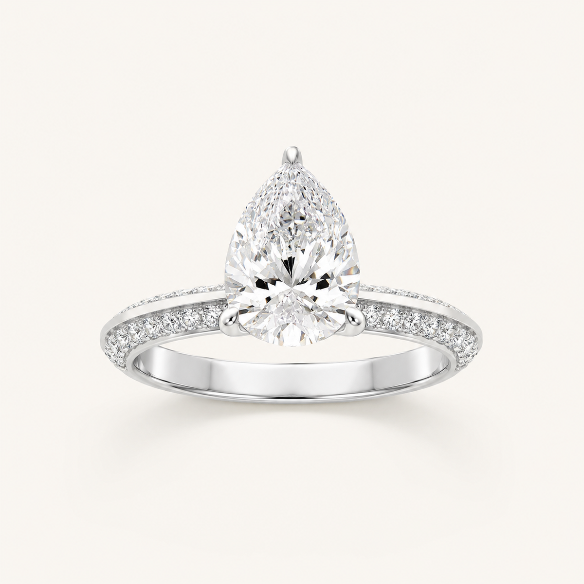 2.00 CT Pear Cut Lab Grown Diamond Micro Pave Knife Edge Side Stone Ring